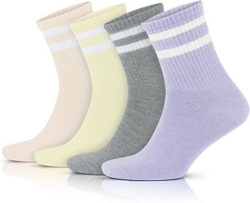 GoWith 4-Pack Cotton Sport Hoop Colorful Soft Flexible Durable College Type Women's Socks 2501